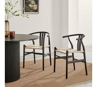 FurnitureboxUK 2x Caia Black Wood & Rope Wishbone Dining Chairs FurnitureboxUK Black