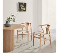 FurnitureboxUK 2x Caia Solid Wood & Rope Wishbone Dining Chairs in Light Brown FurnitureboxUK Light Brown