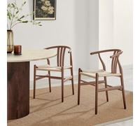 FurnitureboxUK 2x Caia Walnut Effect Wood & Rope Wishbone Dining Chairs FurnitureboxUK Walnut