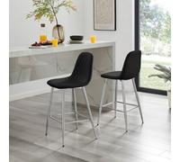 Furniturebox Uk 2X Counter Stools - Corona Black Faux Leather Dining Chair Silver Metal Legs - Minimalist Industrial Scandi Style