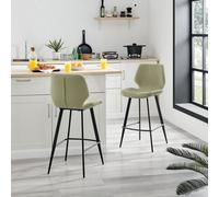 Furniturebox Uk 2X Counter Stools - Nyla Light Sage Green Fabric Upholstered Dining Chair Black Metal Legs - Kitchen Furniture