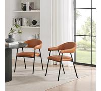 FurnitureboxUK 2x Delos Tan Faux Leather Fabric Dining Chairs in Brown FurnitureboxUK Brown