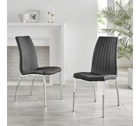 Furniturebox UK 2x Isco Modern Chrome Metal Faux Leather Deep Foam Padded Contemporary Dining Kitchen Chairs Seats (2x Black Isco Chairs)