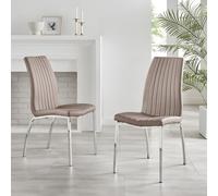 Furniturebox UK 2x Isco Modern Chrome Metal Faux Leather Deep Foam Padded Contemporary Dining Kitchen Chairs Seats (2x Cappuccino Grey Beige Chairs)