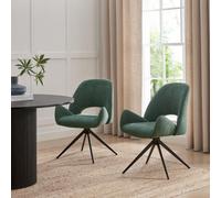 Furniturebox Uk 2X Layla Green Fabric Swivel Dining Chairs