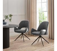 Furniturebox Uk 2X Layla Grey Fabric Swivel Dining Chairs