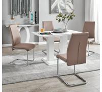 FurnitureboxUK Imperia 4 Seater Modern White High Gloss Rectangular Dining Table & 4 Lorenzo Faux Leather Chairs in Beige FurnitureboxUK Beige