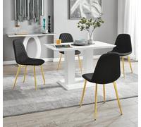 Furniturebox Uk 4 Seater Dining Set - Imperia White High Gloss Dining Table And Chairs - 4 Black Corona Gold Chairs