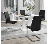 FurnitureboxUK Imperia 4 Seater Modern White High Gloss Rectangular Dining Table & 4 Lorenzo Faux Leather Chairs in Black FurnitureboxUK Black