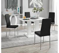Furniturebox Uk 4 Seater Dining Set - Imperia White High Gloss Dining Table And Chairs - 4 Black Milan Chairs
