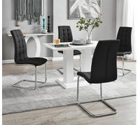 Furniturebox Uk 4 Seater Dining Set - Imperia White High Gloss Dining Table And Chairs - 4 Black Murano Chairs