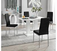 Furniturebox Uk 4 Seater Dining Set - Imperia White High Gloss Dining Table And Chairs - 4 Black Velvet Milan Chrome Leg Chairs