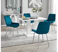 FurnitureboxUK Imperia 4 Seater Modern White High Gloss Rectangular Dining Table & 4 Persaro Velvet Chairs in Blue FurnitureboxUK Blue