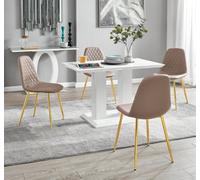 Furniturebox Uk 4 Seater Dining Set - Imperia White High Gloss Dining Table And Chairs - 4 Cappuccino Beige Corona Gold Chairs