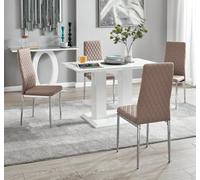 FurnitureboxUK Imperia 4 Seater Modern White High Gloss Rectangular Dining Table & 4 Milan Faux Leather Chairs in Beige FurnitureboxUK Beige
