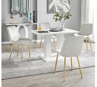 Furniturebox Uk 4 Seater Dining Set - Imperia White High Gloss Dining Table And Chairs - 4 Cream Pesaro Gold Leg Chairs