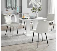 Furniturebox Uk 4 Seater Dining Set - Imperia White High Gloss Dining Table And Chairs - 4 Cream Pesaro Black Leg Chairs