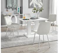 FurnitureboxUK Imperia 4 Seater Modern White High Gloss Rectangular Dining Table & 4 Persaro Velvet Chairs in Cream FurnitureboxUK Cream