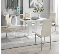 FurnitureboxUK Imperia 4 Seater Modern White High Gloss Rectangular Dining Table & 4 Milan Velvet Chairs in Cream FurnitureboxUK Cream