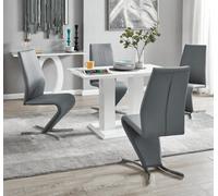 Furniturebox Uk 4 Seater Dining Set - Imperia White High Gloss Dining Table And Chairs - 4 Elephant Grey Willow Chairs