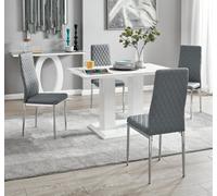 Furniturebox Uk 4 Seater Dining Set - Imperia White High Gloss Dining Table And Chairs - 4 Elephant Grey Milan Chairs