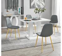 Furniturebox Uk 4 Seater Dining Set - Imperia White High Gloss Dining Table And Chairs - 4 Elephant Grey Corona Gold Chairs