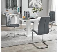 Furniturebox Uk 4 Seater Dining Set - Imperia White High Gloss Dining Table And Chairs - 4 Elephant Grey Murano Chairs