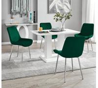 FurnitureboxUK Imperia 4 Seater Modern White High Gloss Rectangular Dining Table & 4 Persaro Velvet Chairs in Green FurnitureboxUK Green