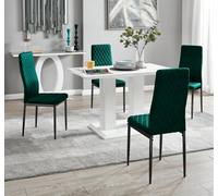 Furniturebox Uk 4 Seater Dining Set - Imperia White High Gloss Dining Table And Chairs - 4 Green Velvet Milan Black Leg Chairs