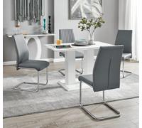 FurnitureboxUK Imperia 4 Seater Modern White High Gloss Rectangular Dining Table & 4 Lorenzo Faux Leather Chairs in Grey FurnitureboxUK Grey