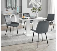 Imperia White Dining Table and 4 Pesaro Black Leg Chairs - Grey