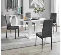 Furniturebox Uk 4 Seater Dining Set - Imperia White High Gloss Dining Table And Chairs - 4 Grey Velvet Milan Black Leg Chairs