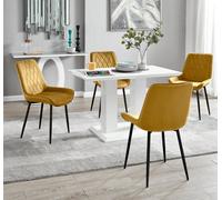 Imperia White Dining Table and 4 Pesaro Black Leg Chairs - Mustard