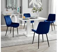 Furniturebox Uk 4 Seater Dining Set - Imperia White High Gloss Dining Table And Chairs - 4 Navy Pesaro Black Leg Chairs