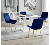 Imperia 4 White Dining Table and 4 Pesaro Gold Leg Chairs - Navy