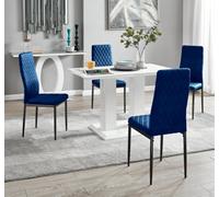 Furniturebox Uk 4 Seater Dining Set - Imperia White High Gloss Dining Table And Chairs - 4 Navy Velvet Milan Black Leg Chairs