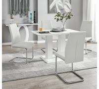 FurnitureboxUK Imperia 4 Seater Modern White High Gloss Rectangular Dining Table & 4 Lorenzo Faux Leather Chairs FurnitureboxUK White