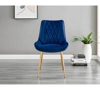 FurnitureboxUK Novara 100cm Round Tempered Glass Dining Table with Gold Legs & 4 Pesaro Velvet Chairs in Navy FurnitureboxUK Navy