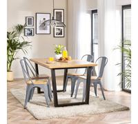 FurnitureboxUK 4 Seater Wood Dining Table - Cotswold 'Oak' Herringbone Dining Table & 4 White Colton Wooden Seat Metal Chairs in Grey FurnitureboxUK Grey