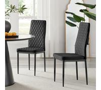 Furniturebox Uk 4X Milan Black Hatched Velvet Dining Chairs Black Legs