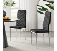 FurnitureboxUK Set of 4 Milan High Back Soft Touch Diamond Pattern Velvet Dining Chairs With Silver Chrome Metal Legs in Black FurnitureboxUK Black