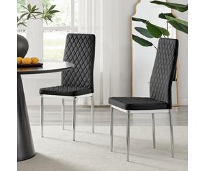 Furniturebox Uk 4X Milan Black Hatched Velvet Dining Chairs Silver Legs