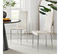Furniturebox Uk 4X Milan Cream Hatched Velvet Dining Chairs Silver Legs