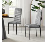 Furniturebox Uk 4X Milan Grey Hatched Velvet Dining Chairs Black Legs
