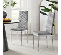 Furniturebox Uk 4X Milan Grey Hatched Velvet Dining Chairs Silver Legs