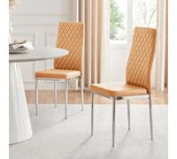4 x Milan Silver Leg Hatched Upholstered Faux Leather Kitchen Dining Chairs - Mustard with Chrome Legs