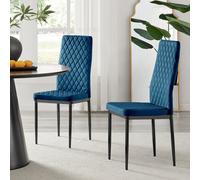 FurnitureboxUK Set of 4 Milan High Back Soft Touch Diamond Pattern Velvet Dining Chairs With Black Powder Coated Metal Legs in Navy FurnitureboxUK Navy