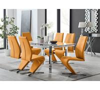 Furniturebox Uk 6 Seater Dining Set - Enna White Glass & Chrome Extendable Dining Table & Chairs - 6 Mustard Leather Willow Chairs