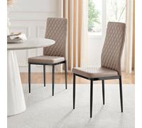 FurnitureboxUK Set of 6 Milan High Back Soft Touch Diamond Pattern Faux Leather Dining Chairs With Black Powder Coated Metal Legs in Beige FurnitureboxUK Beige