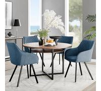 FurnitureboxUK Adley Brown Wood Storage Dining Table & 4 Falun Black Leg Chairs in Blue FurnitureboxUK Blue